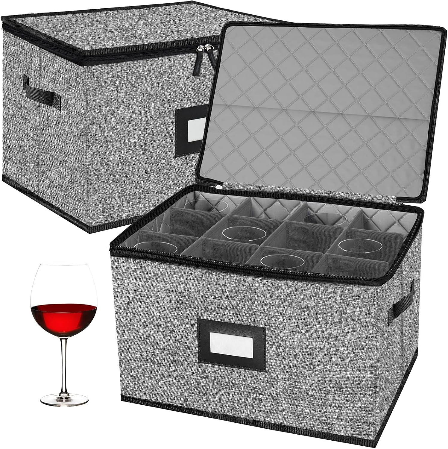Quilted Wine Glass Storage Box for Safe Stemware Moving