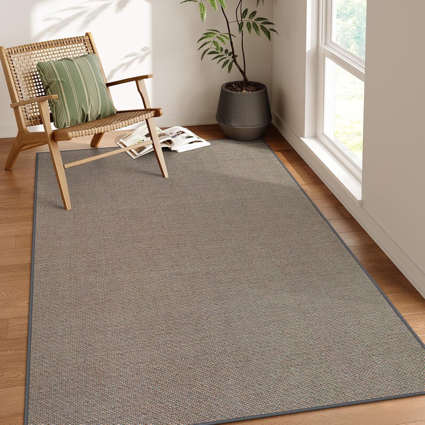 Lahome Farmhouse Living Room Rug - 5x8 Washable Grey Carpet