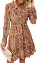 Women Casual Long Sleeve Floral Wrap Mini Dress - Flowy Ruffle Fit