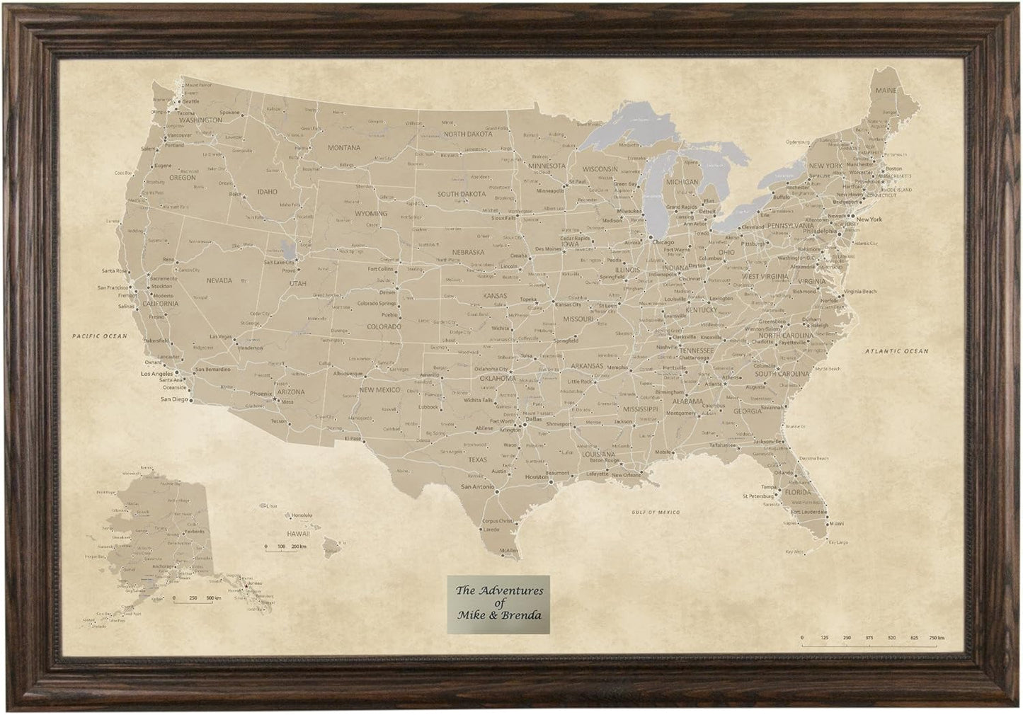 Personalized Vintage USA Push Pin Travel Map for Adventurers