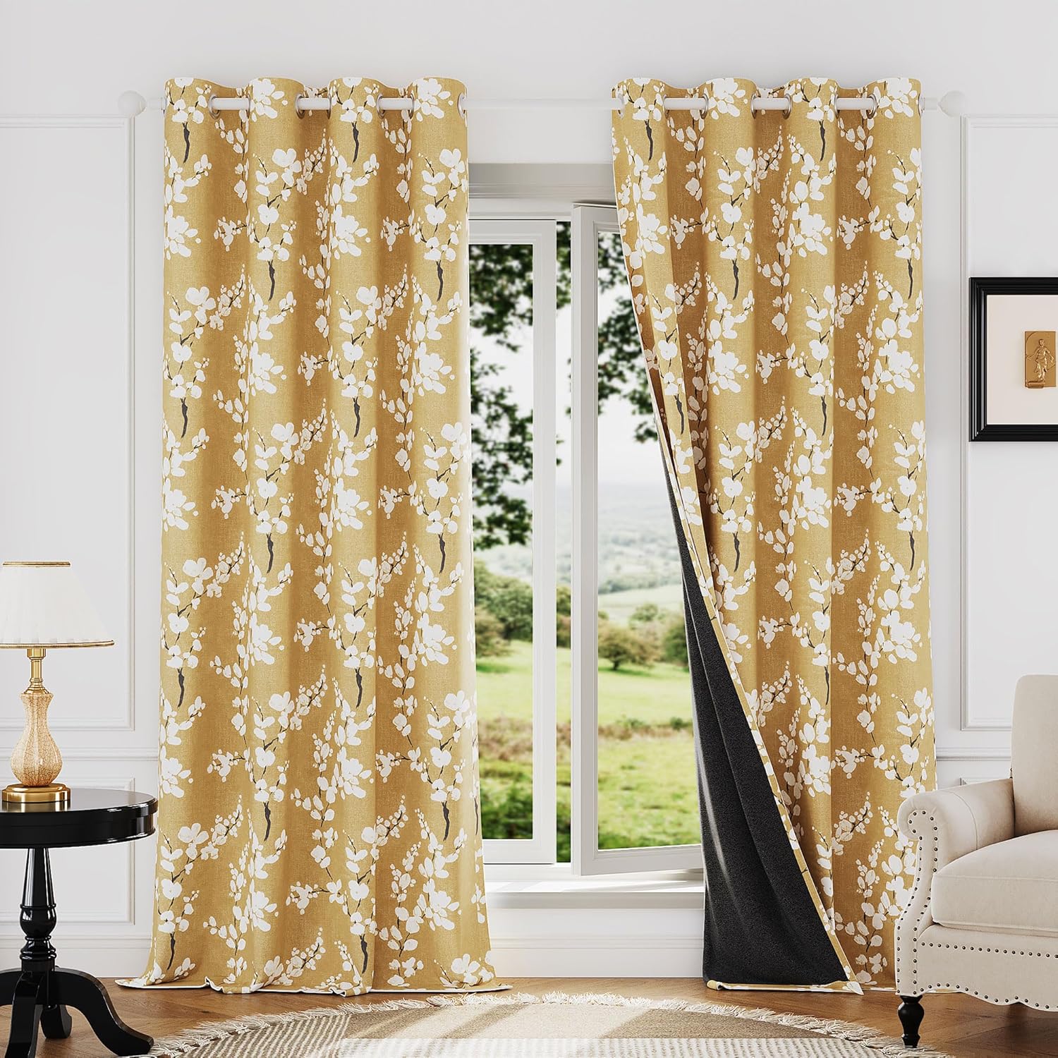 FMFUNCTEX Blackout Floral Curtains for Cozy Living Room Style