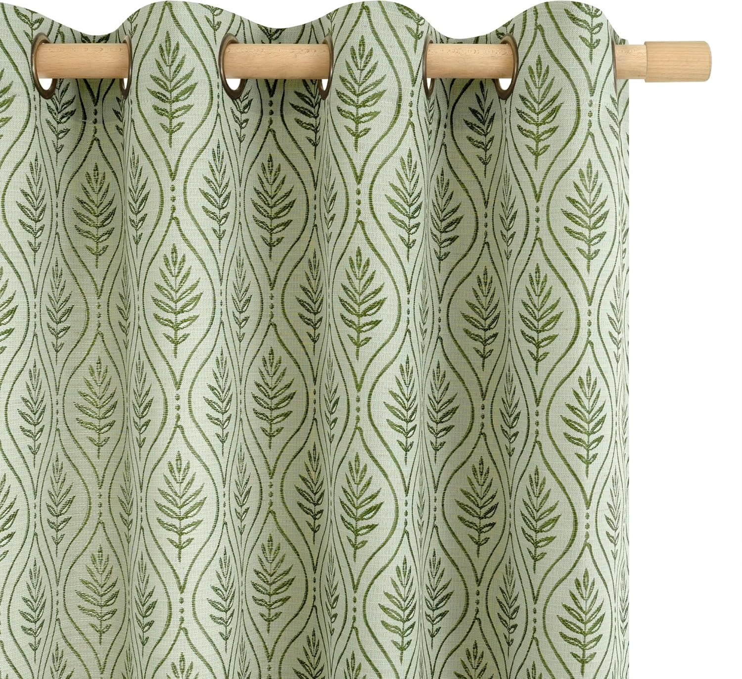 Olive Green Leaf Jacquard Curtains for Living Room Decor