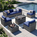 Patio Furniture Sets 8-Piece with 44ft Propane Firepit - Outdoor