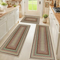 HEBE Washable Kitchen Rugs Sets of 3 - Non Slip Faux Jute Runner Set