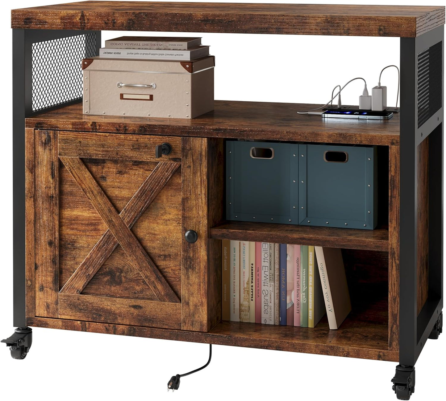 Farmhouse Printer Stand with Storage and Charging Station