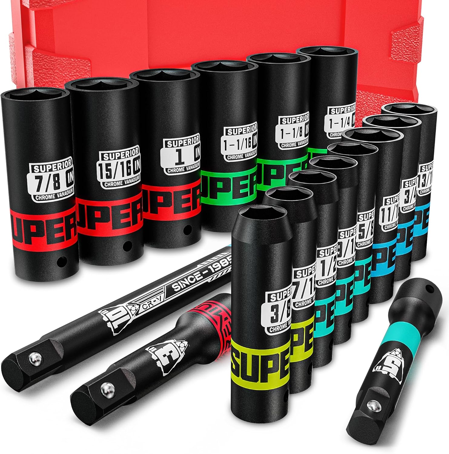 17 Piece 1/2 Drive Deep Impact Socket Set for Mechanics