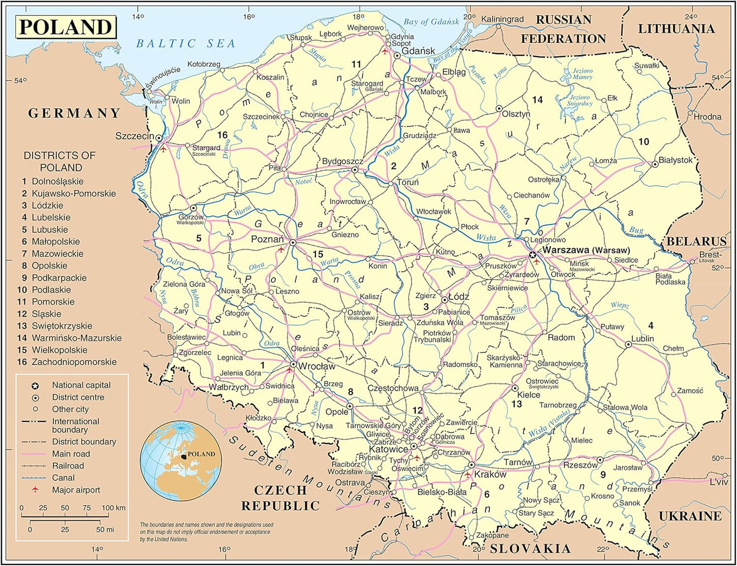 Poland Map Poster: Detailed + Laminated