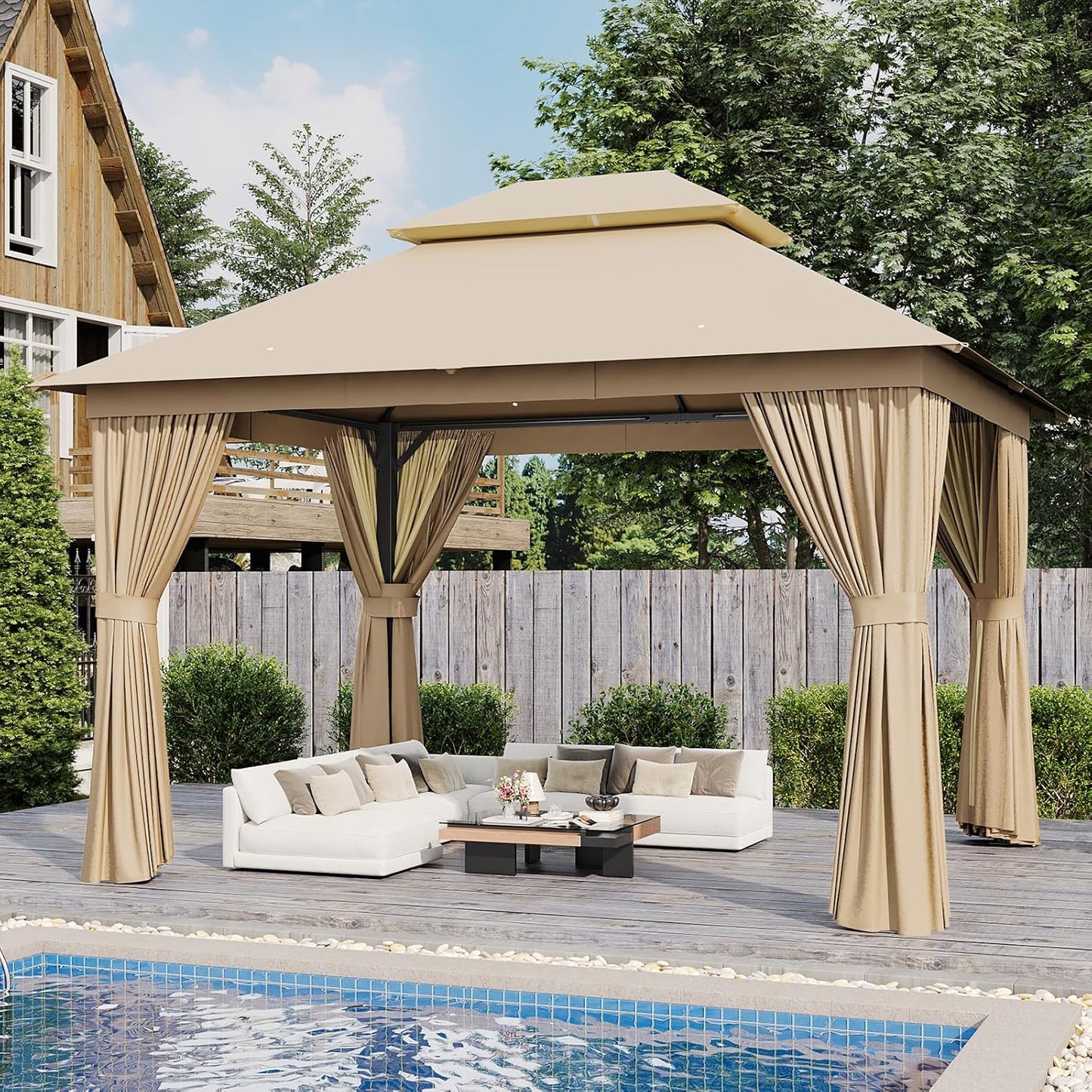 AOXUN Outdoor Gazebo for Patio 10x12 with Double Roofs