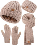 Women Chenille Beanie Scarf Gloves Headband Set - 4-Piece Winter Kit