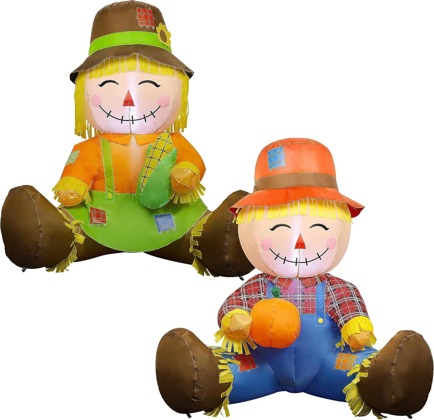 3.3FT Fall Inflatable Scarecrow Couples with LED Lights