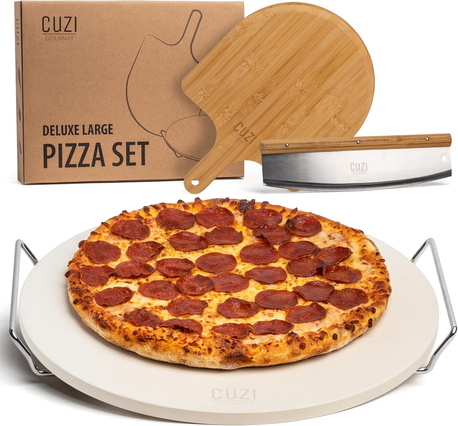 Cuzi Gourmet 4-Piece Large Pizza Stone Set for Perfect Pies