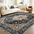 Area Rugs 5x7 Vintage Rug - Washable Low Pile Retro Medallion