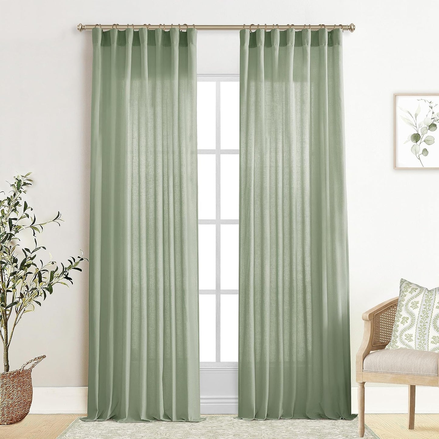 XTMYI Sage Green Curtains 108 Inches Long for High Ceilings