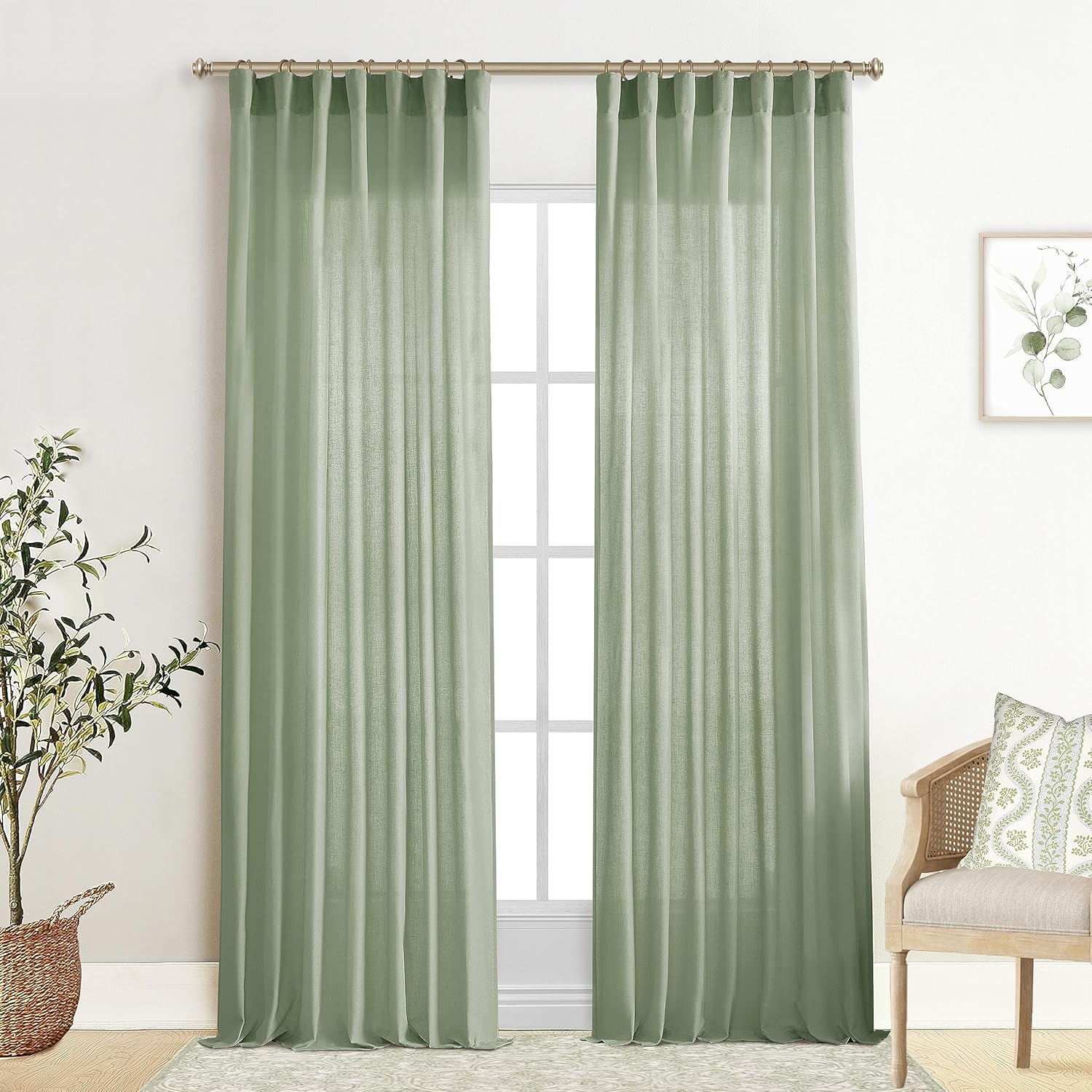 XTMYI Sage Green Curtains 108 Inches Long for High Ceilings