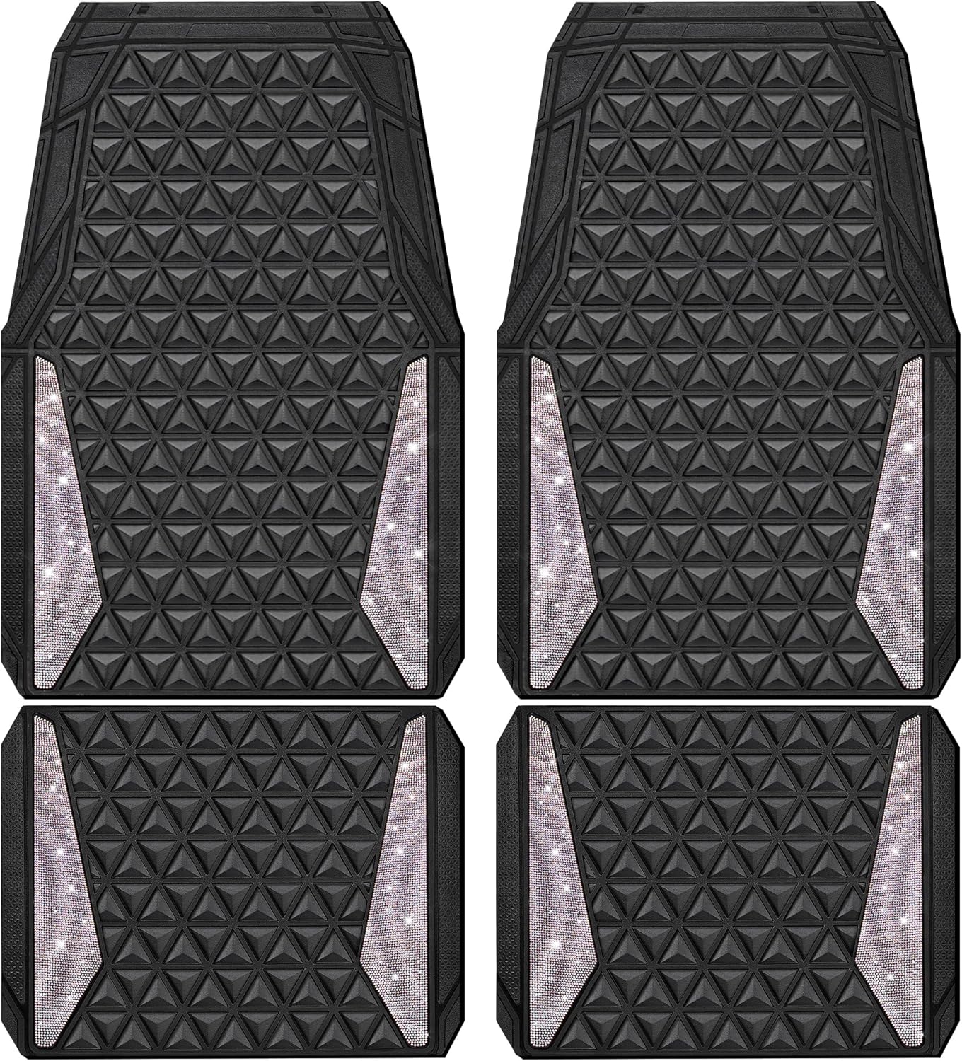 Bling Diamond Rubber Car Mats Full Set for Women SUVs Sedans