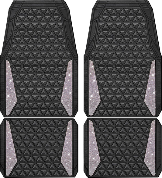 Bling Diamond Rubber Car Mats Full Set for Women SUVs Sedans