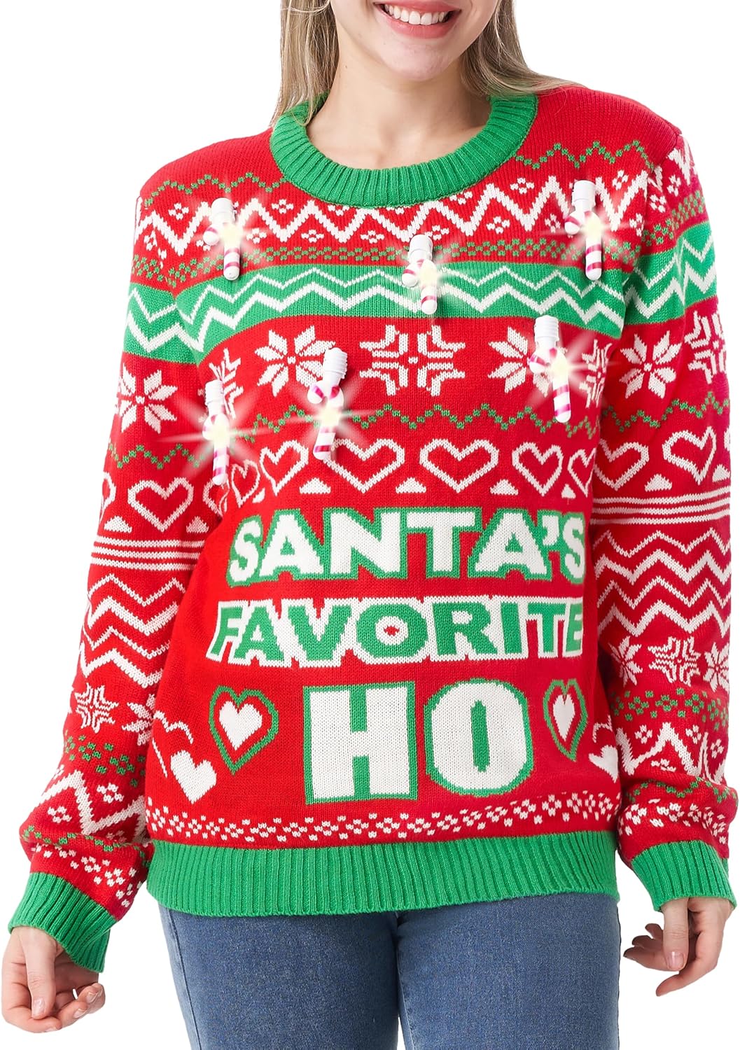 Giggling Getup Ugly Christmas Sweater with LED Lights for All