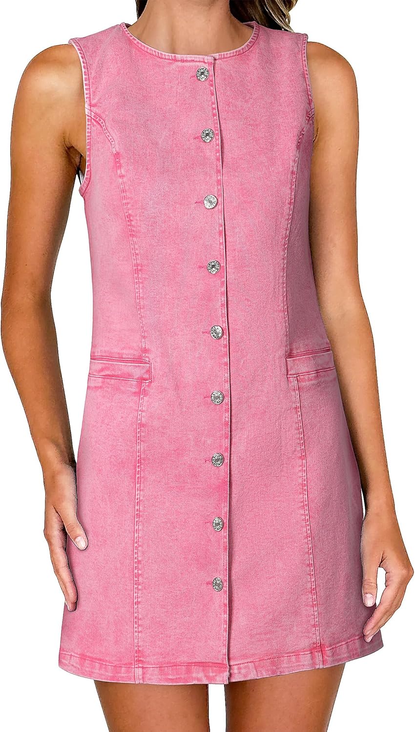 Women's Denim Dress Jean Sleeveless Button Down Mini Tank
