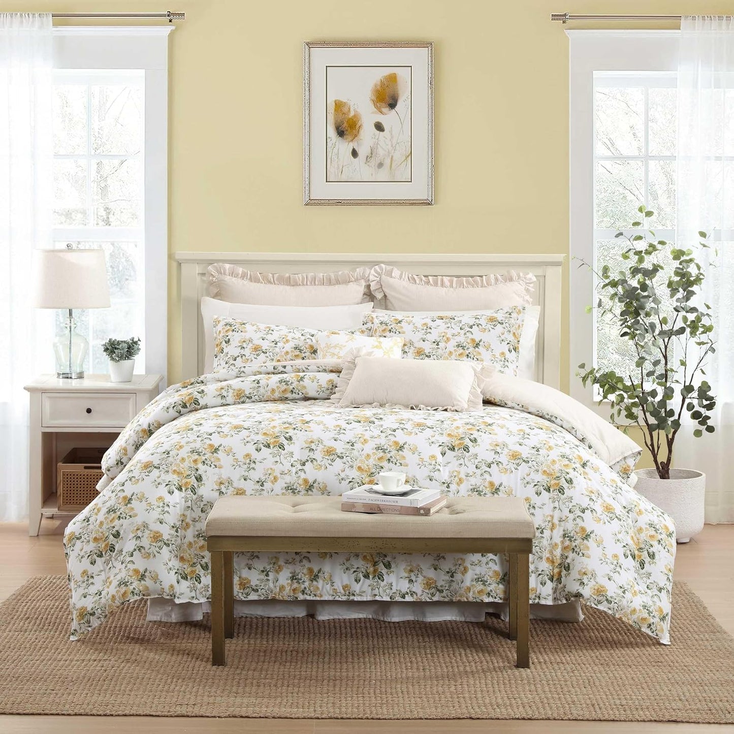 Laura Ashley Twin Comforter Set with Floral Design and Shams
