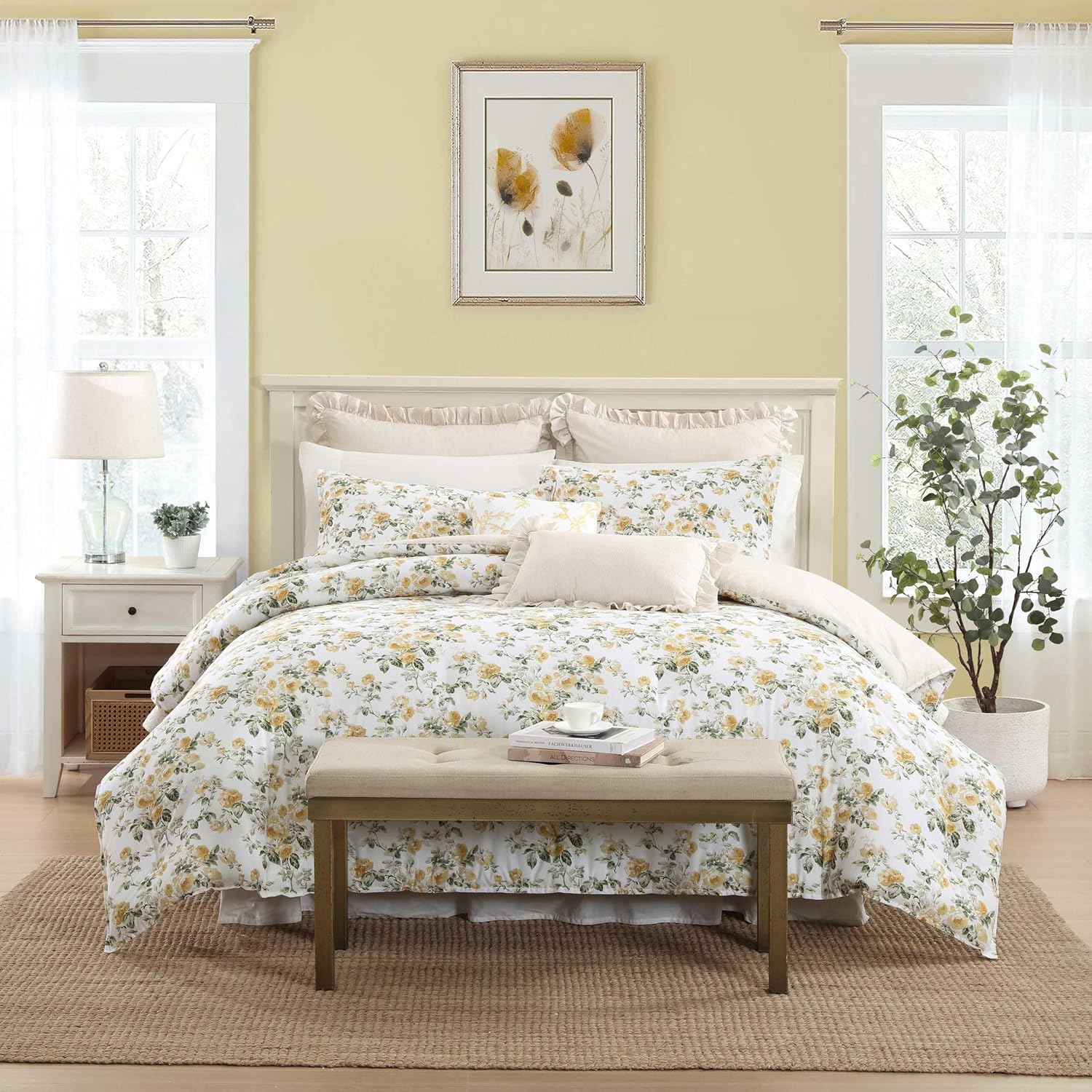 Laura Ashley Twin Comforter Set with Floral Design and Shams