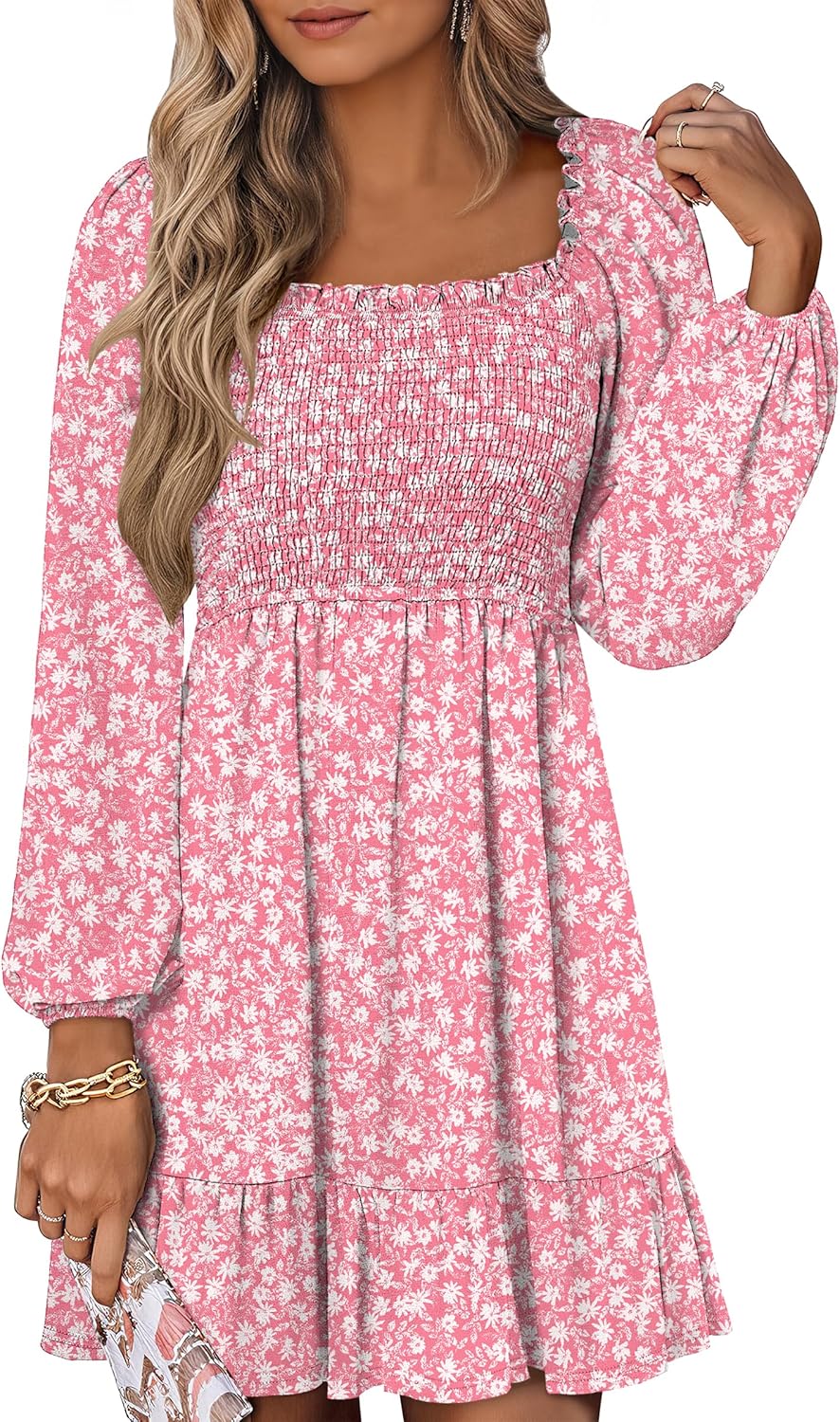 Womens Long Lantern Sleeve Square Neck Dress for Fall 2025