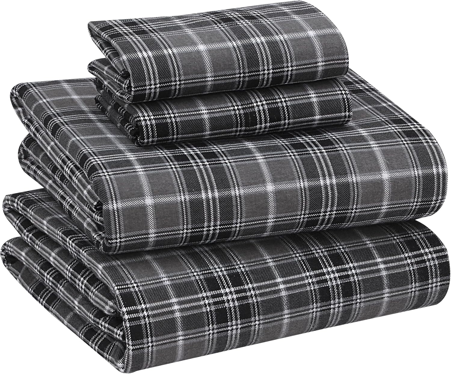 RUVANTI Flannel Sheets King Size Set - Soft & Cozy Grey Plaid