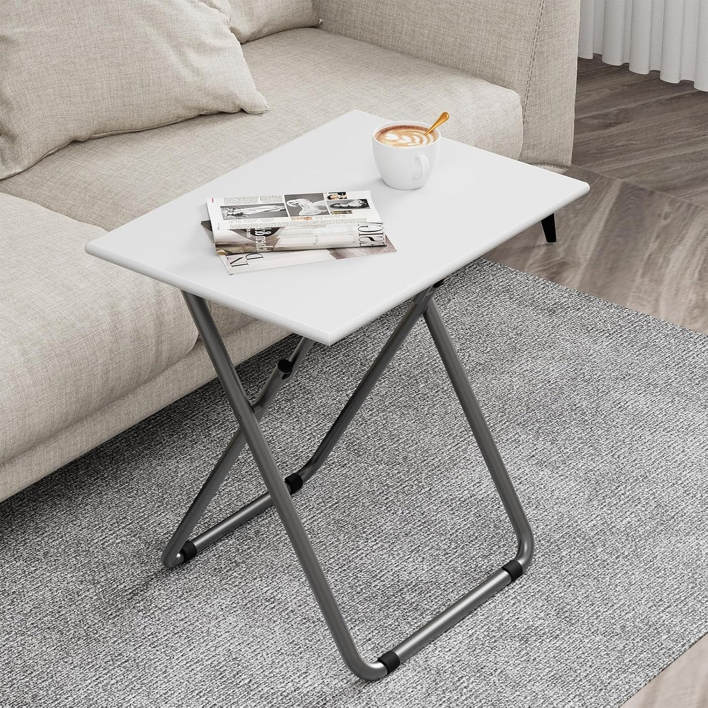 No Assembly Required TV Tray - Sturdy & Foldable Snack Table for Eating on Bed & Sofa - 27.3 x 19in (White)