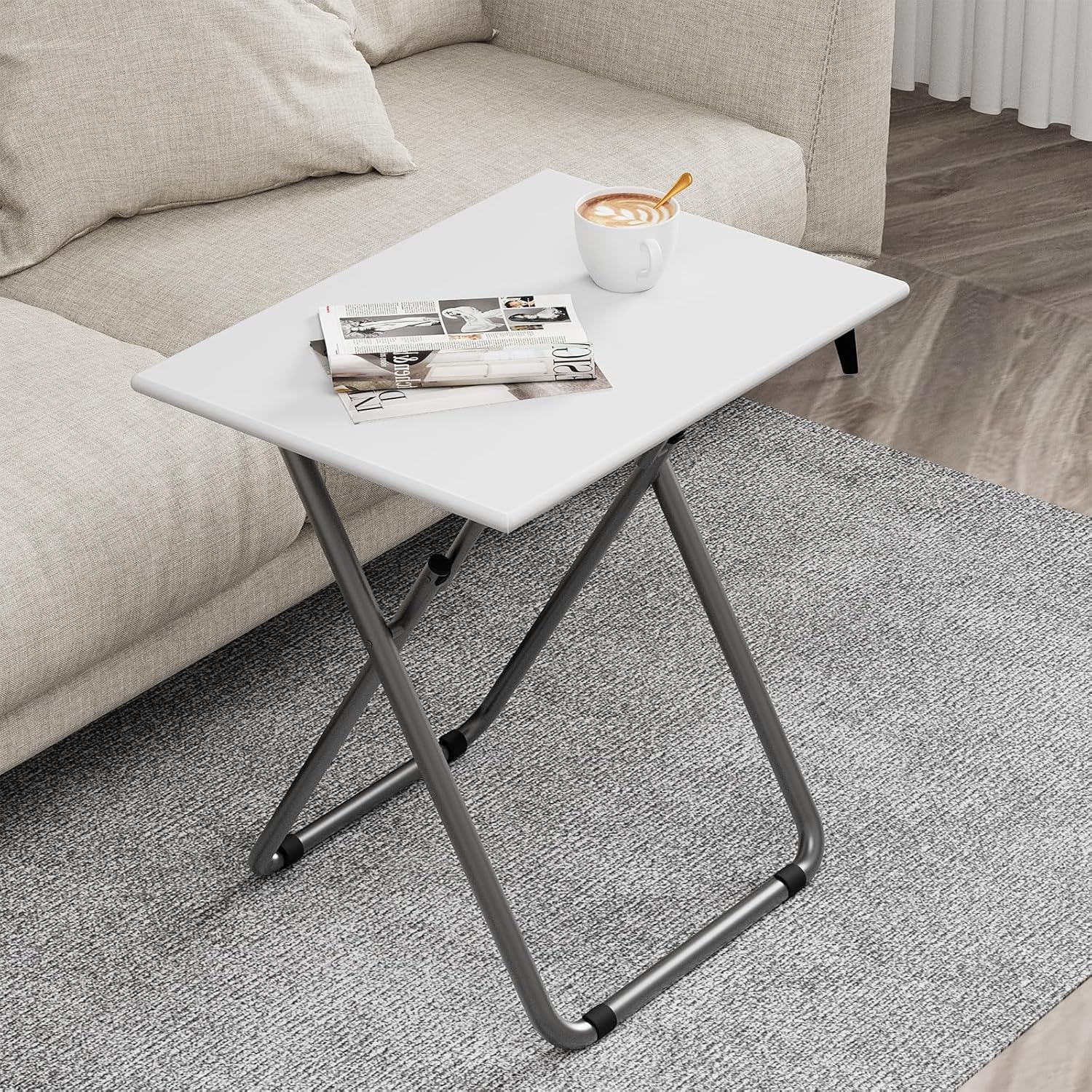 No Assembly Required TV Tray - Sturdy & Foldable Snack Table for Eating on Bed & Sofa - 27.3 x 19in (White)