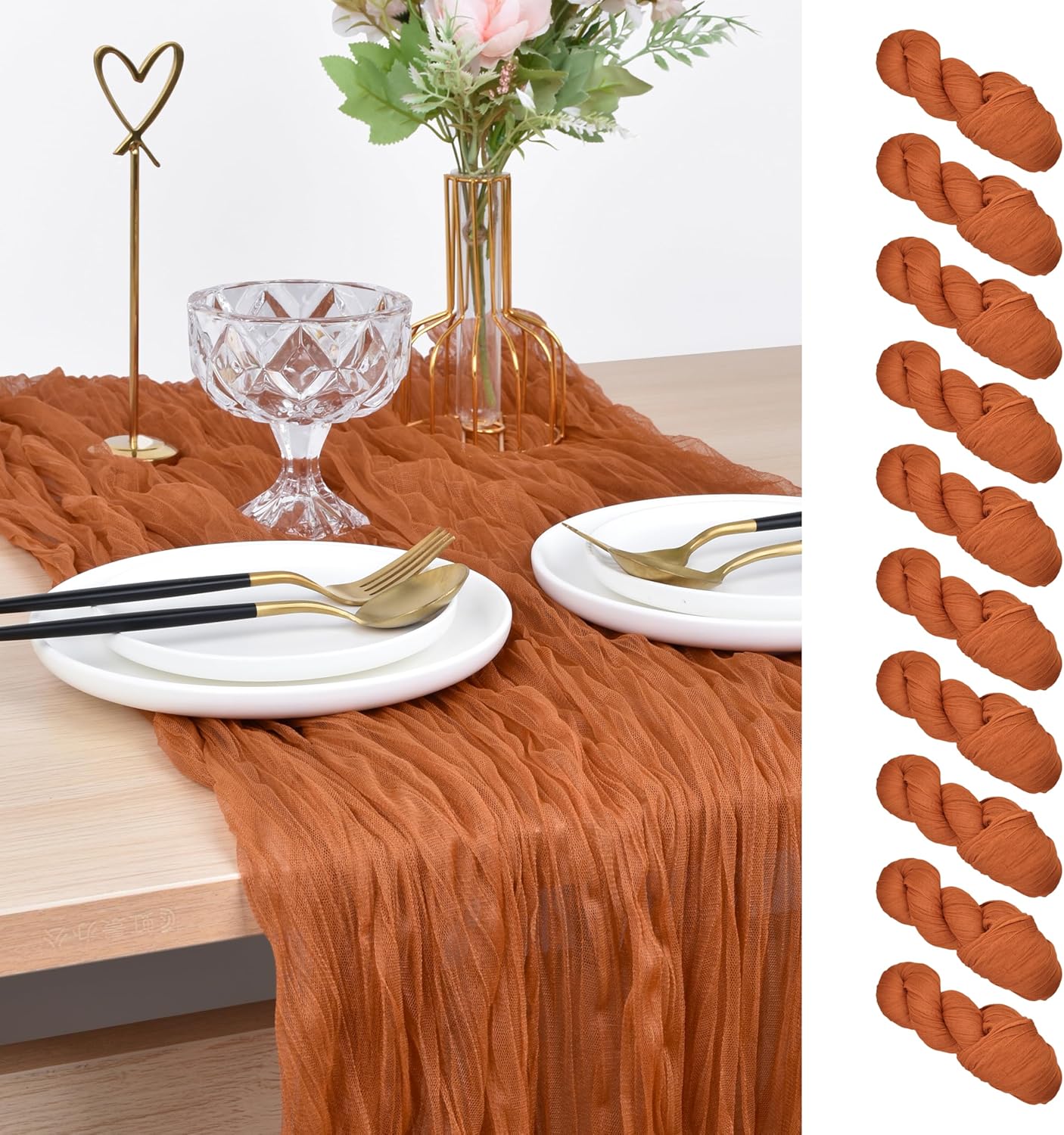 Terracotta Cheesecloth Table Runner for Rustic Fall Decor