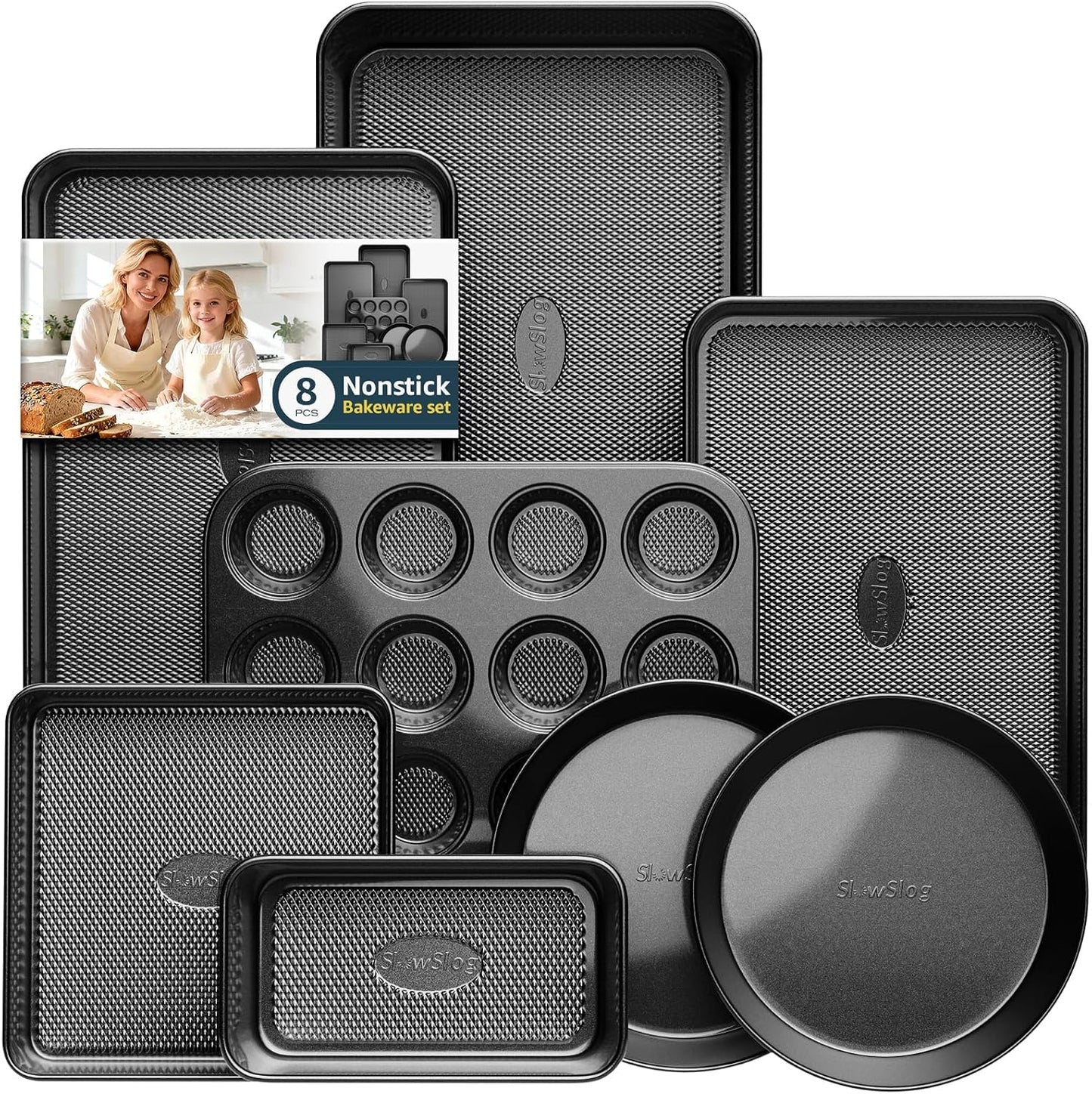 Nonstick Baking Pans Set - 8-Piece Stackable Bakeware Set