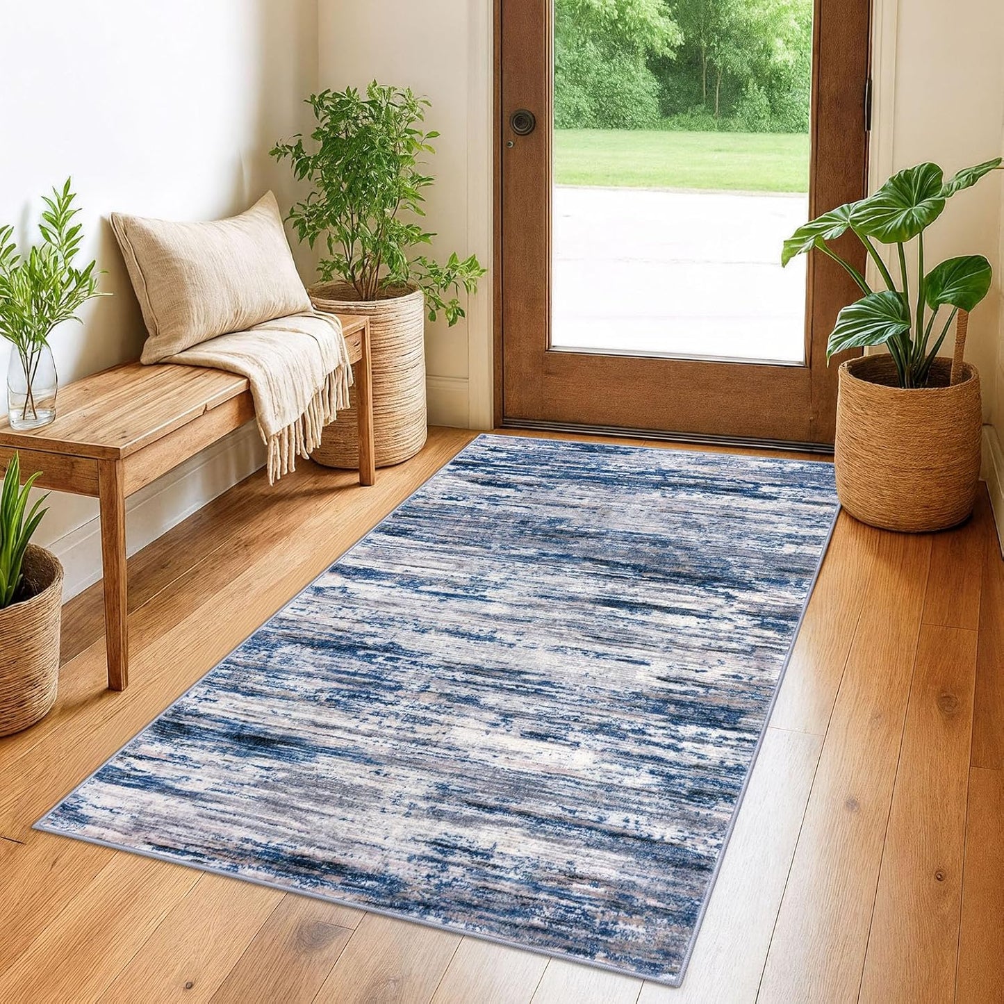 3x5 Navy Blue Gray Multi Modern Abstract Rug for Cozy Spaces