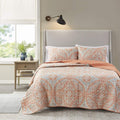 King Size Reversible Quilt Set in Gloria Damask Coral - Lightweight
