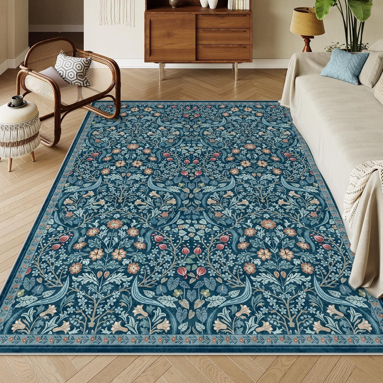 Moynesa Floral Washable 8x10 Rug for Living Room and Bedroom