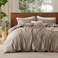 Washed Cotton Duvet Cover Queen Size - Linen Look Latte