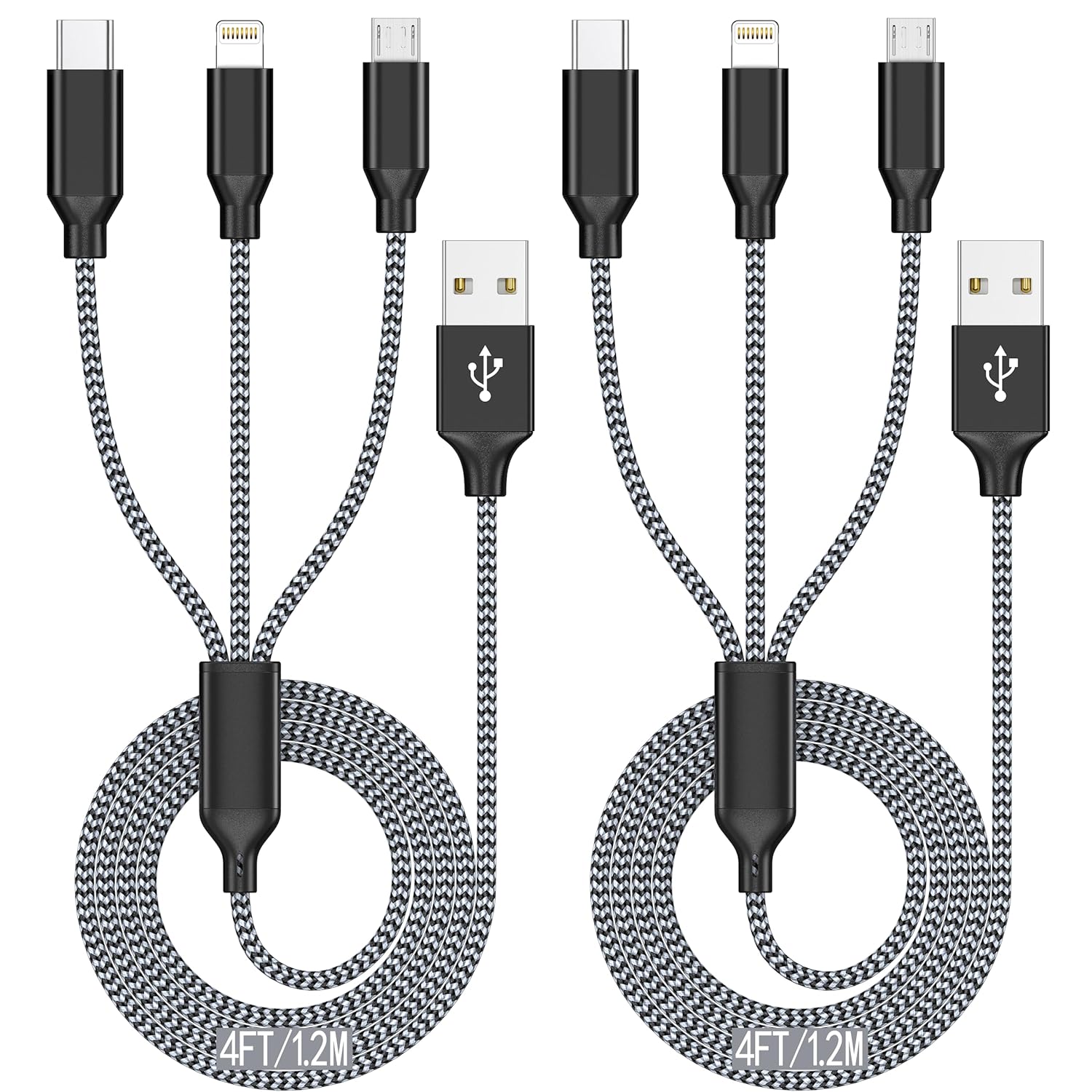 Fast Charge 3in1 Nylon Braided MFi Cable