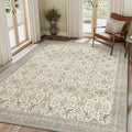 8X10 Area Rug Machine Washable Low Pile Cream Vintage Boho