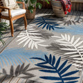 Blue Palm Frond Indoor/Outdoor Area Rug 4ft x 6ft - Easy Cleaning