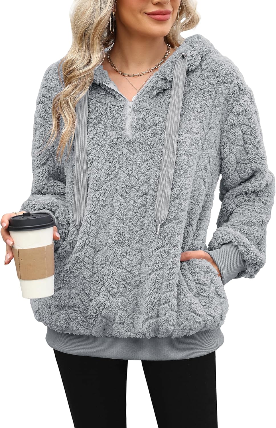 Oversized Sherpa Pullover Hoodie for Women - Cozy Fleece Jacket