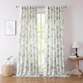 Blue Grey Curtain Panels with Botanical Leaf Print for Home Decor
