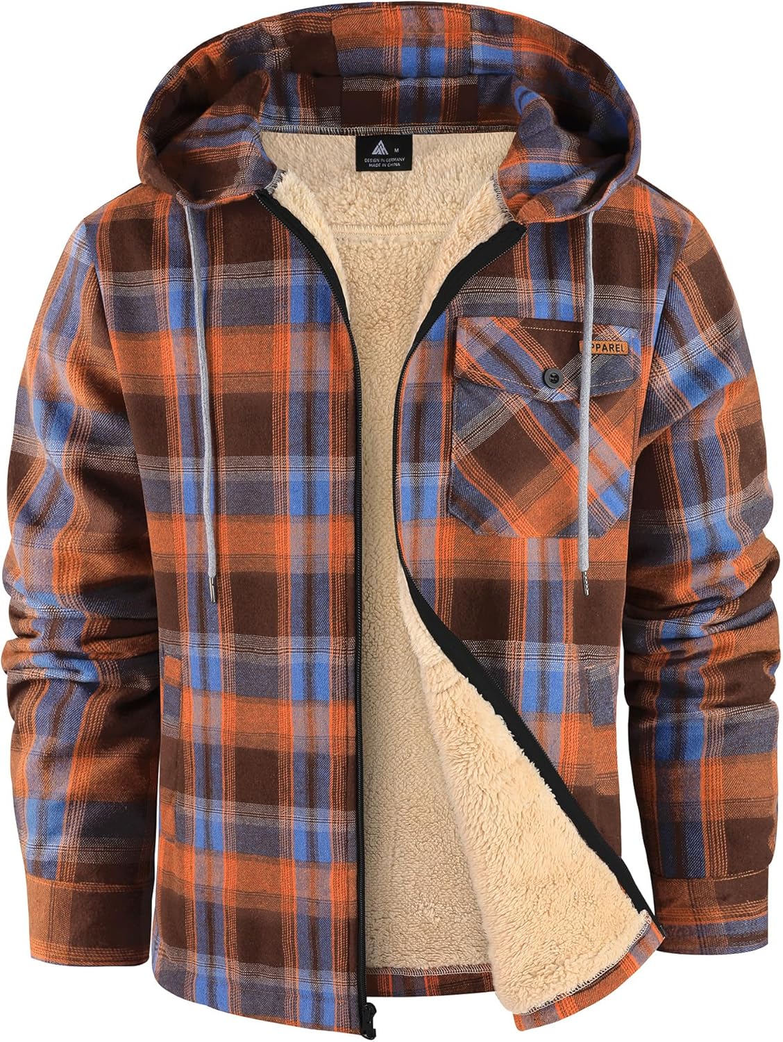 ZITY Men's Flannel Jacket: Warm Sherpa Lined Zip Up Hoodie
