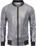 Men's Metallic Jacket 70s Disco Varsity Bomber - Shiny Zip-Up