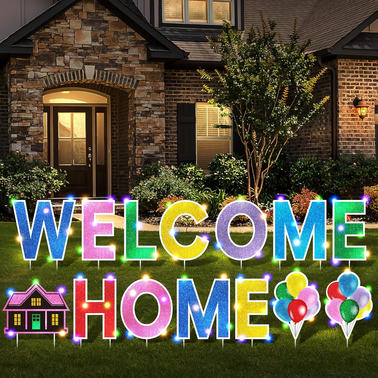 14 Pcs Welcome Home Yard Sign with LED Lights for Celebrations