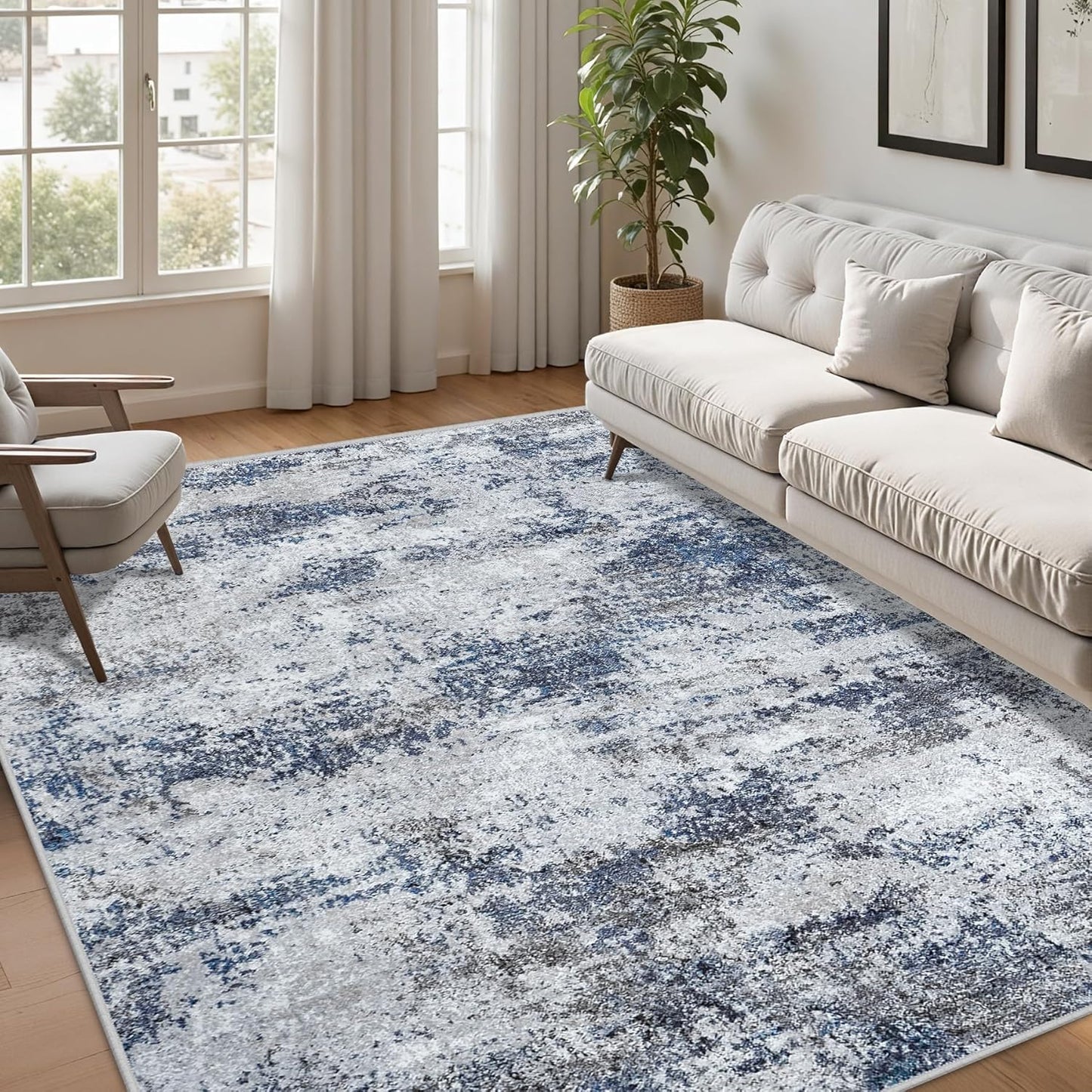 5x7 Abstract Washable Area Rug for Living Room and Bedroom