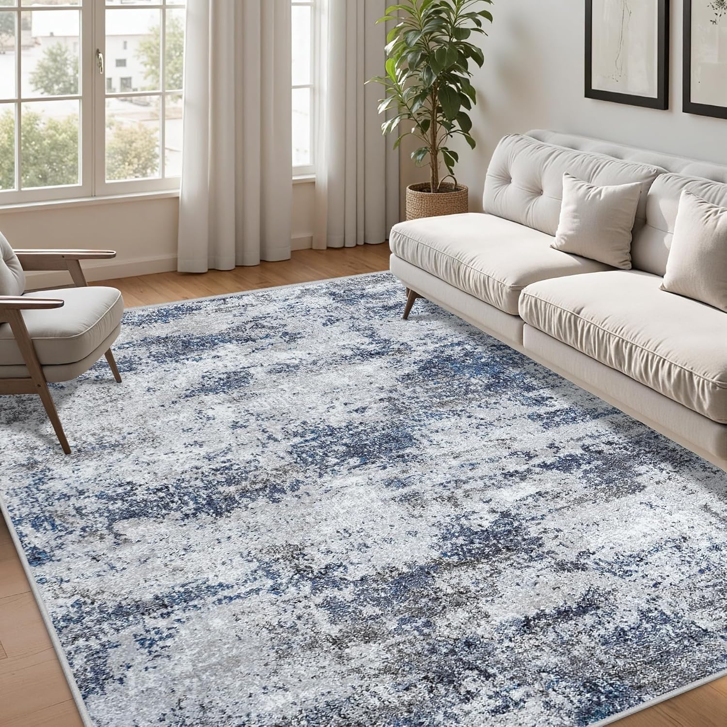 5x7 Abstract Washable Area Rug for Living Room and Bedroom