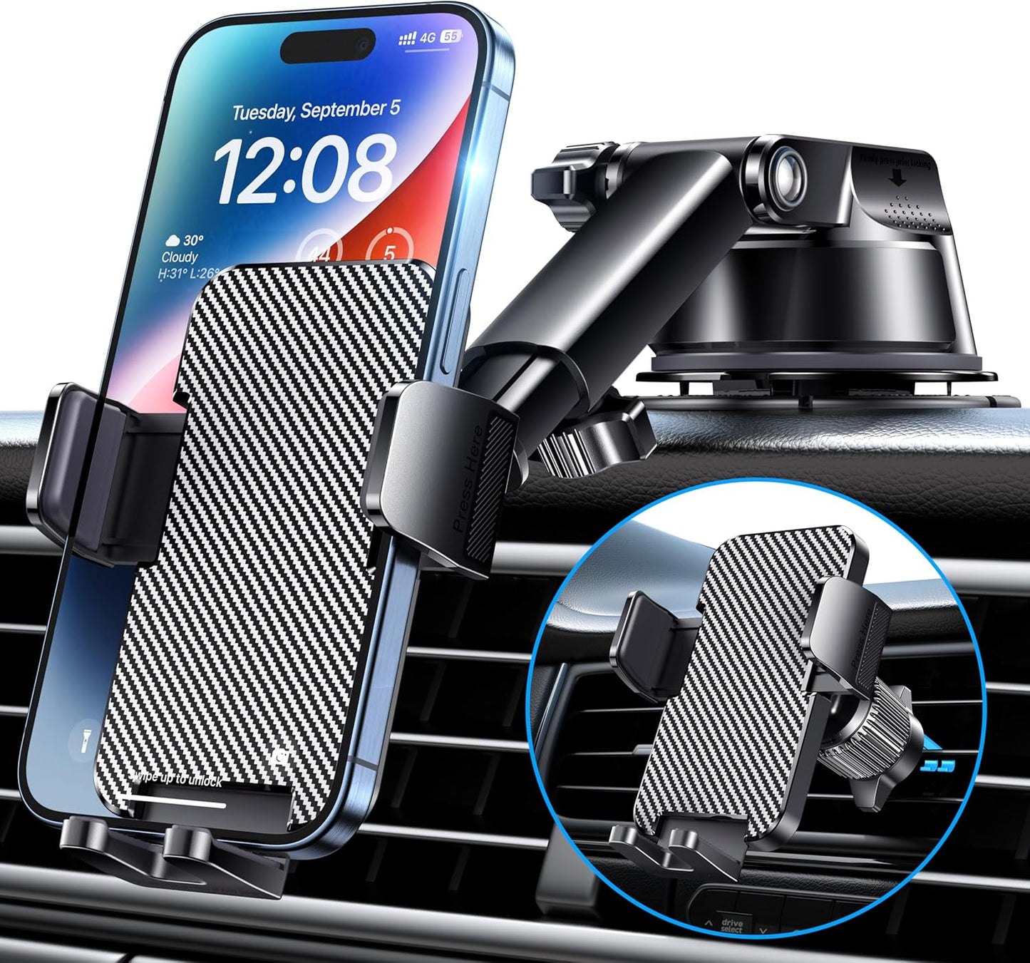 Hands-Free 3-in-1 Car Phone Mount by GUWEZ