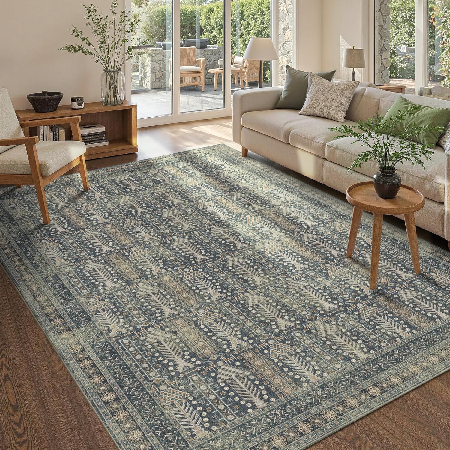 5x7 Washable Area Rugs for Bedroom & Living Room - Floral Boho