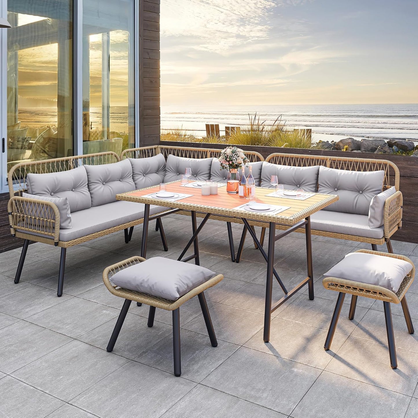 YITAHOME Patio Wicker L-Shaped Furniture Set for Outdoor Comfort
