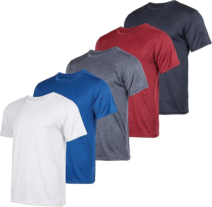 Real Essentials 5 Pack Mens Dry-Fit Performance Crew T-Shirts