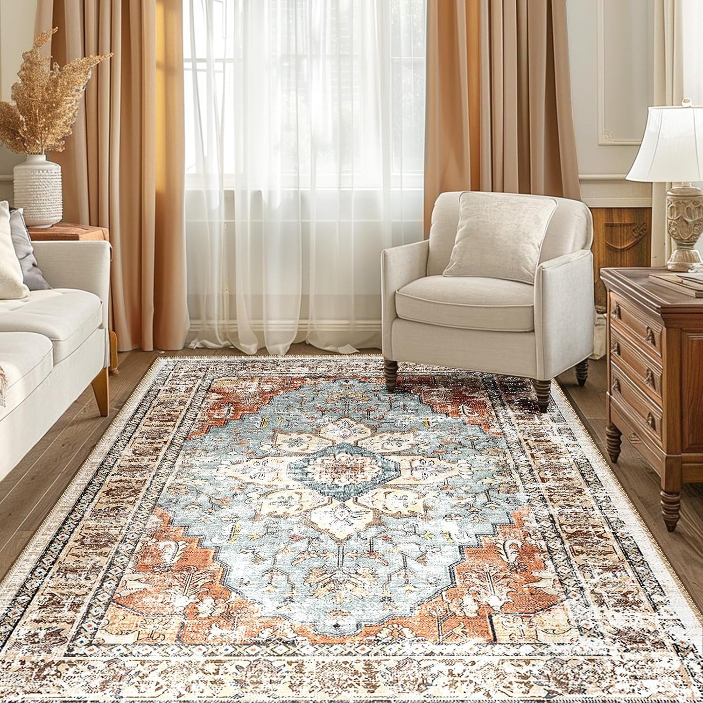 6x9 Area Rug Washable Non-Slip Boho Carpet for Living Room