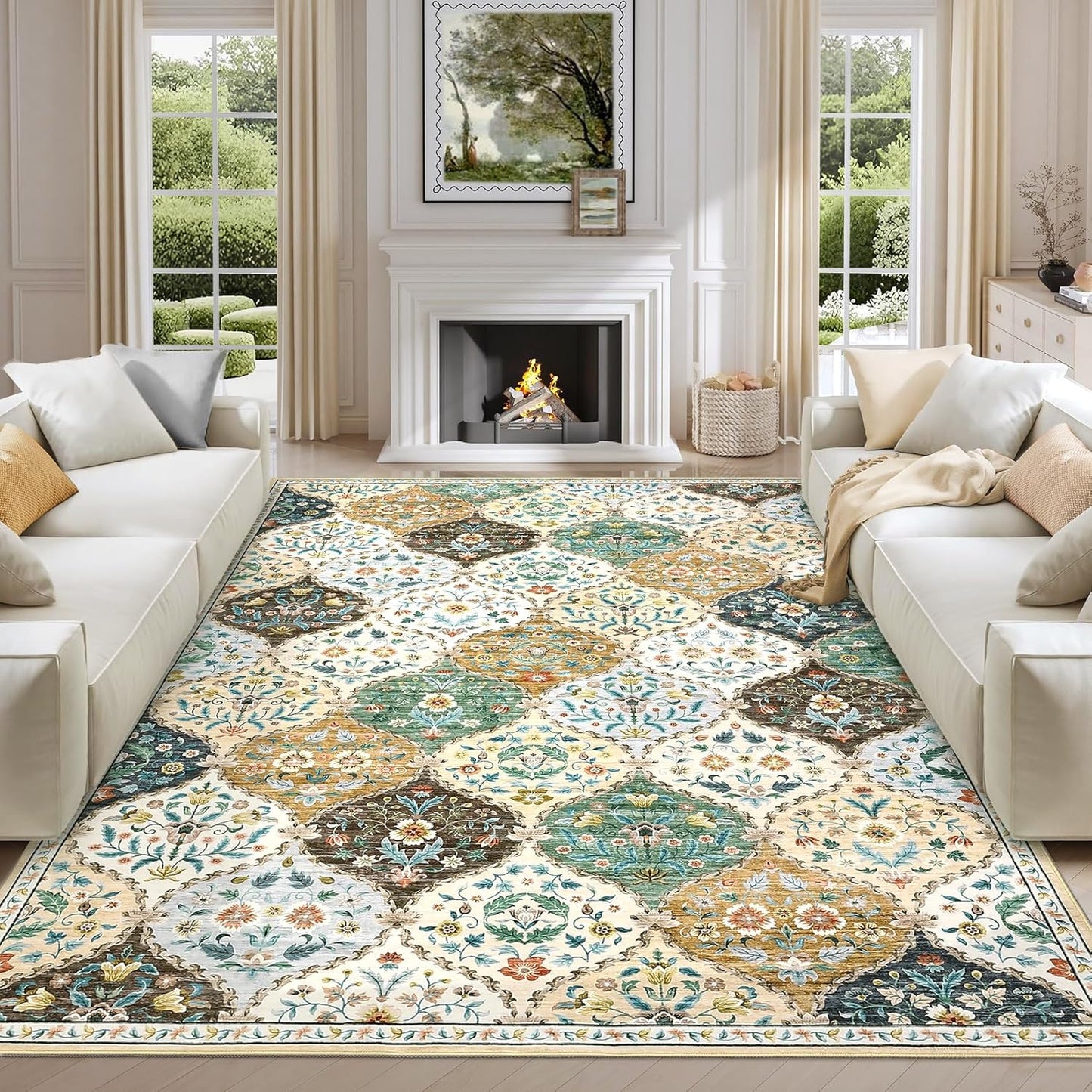 9x12 Area Rug Large Machine Washable Vintage Moroccan Trellis